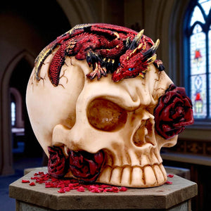 Gothic Fantasy Dragon & Skull Statue Mythical Creature Ornament Romantic Decor