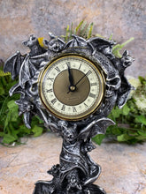 Load image into Gallery viewer, Gothic Resin Silver Bats Clock 25 cm Tall - Handcrafted, Spooky Decor Halloween Ornament-OsirisTradingUK
