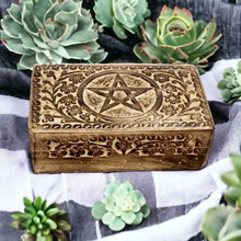 Load image into Gallery viewer, Engraved Pentagram Wooden Box, Mystical Handcrafted Keepsake, Wicca Pagan Rustic Spiritual Decor, Occult Altar Unique Accessory-OsirisTradingUK
