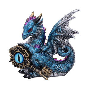 Blue Dragon Figurine with Gothic Eye Key – Fantasy Resin Statue Ornament 12cm