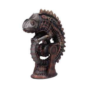 Mechanical Chameleon Steampunk Lizard Figurine 22.3cm | Hand-Painted Bronze Resin Collectible