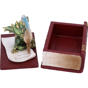 Gothic Dragon Trinket Box with Quill Fantasy Book Decor Statue Magical Gift Idea