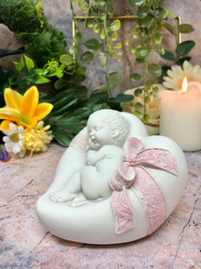 Beautiful Peaceful Baby Resting on Heart Cherub Angel Ornament A Present for Expecting Couples-OsirisTradingUK