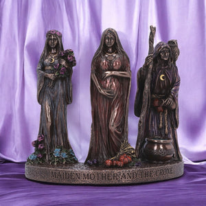 Bronze Pagan Maiden, Mother, and Crone Trio Statue - Wiccan Decor Gift