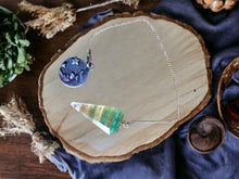 Load image into Gallery viewer, Fluorite Crystal Pendulum with Celestial Moon Charm - Guiding Star Divination Pendulum, Spiritual Dowsing Tool, Intuitive Healing Chain
