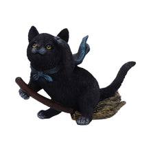 Load image into Gallery viewer, Witchcraft Cat Flying on Broom Gothic Familiar Figurine Wiccan Witch Art Decor
