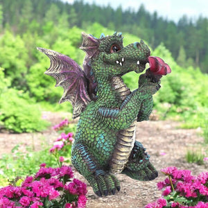Adorable Dragon with Butterfly Figurine 17.5cm Hand-Painted Resin Fantasy Collectible Decor
