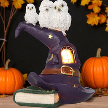 Load image into Gallery viewer, Magical Owl Witch Hat LED Ornament Wiccan Altar Figurine Spooky Halloween
