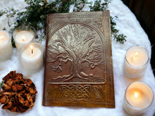 Load image into Gallery viewer, Handcrafted Leatherette Celtic Tree of Life Book of Shadows – Wicca Spell Book, Blank Journal, Mystical Diary, 18x12.5cm Engraved Notebook
