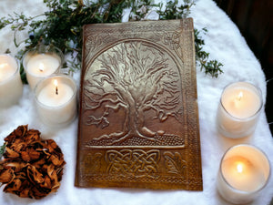 Handcrafted Leatherette Celtic Tree of Life Book of Shadows – Wicca Spell Book, Blank Journal, Mystical Diary, 18x12.5cm Engraved Notebook