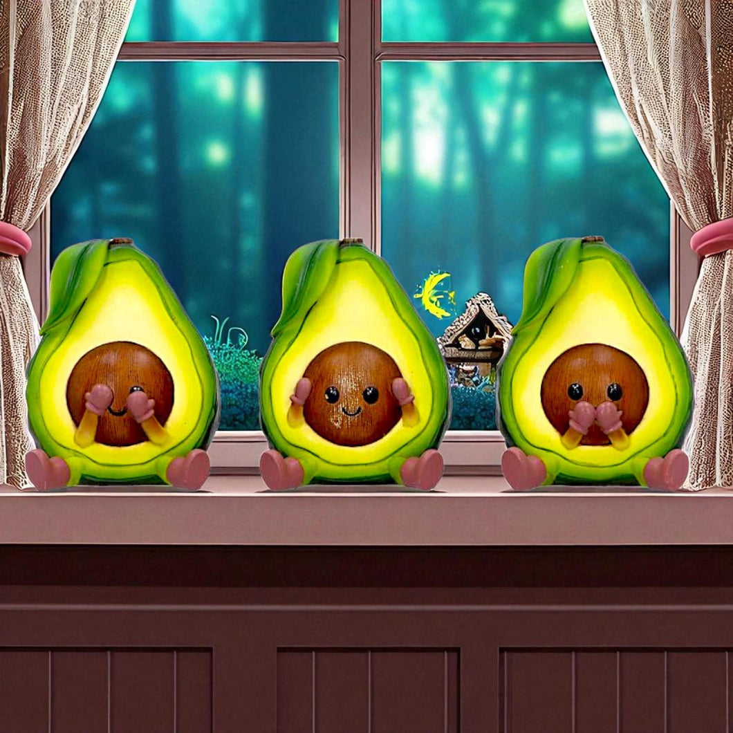 Quirky Three Wise Avocado Figurines Hear No See No Speak No Evil Novelty Decor