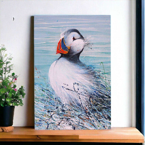 Dynamic Puffin Ceramic Picture Tile D Finney Striking Wildlife Marine Wall Art-OsirisTradingUK