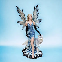 Load image into Gallery viewer, Celestial Wolf Guardian Fairy Statue, Majestic Ice Sculpture, Ethereal Fantasy Decor, Arctic Blue Winged Fae, Mystical Protector Figurine-OsirisTradingUK
