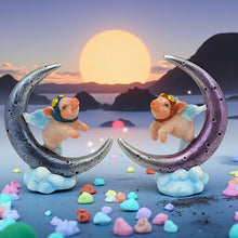 Charger l&#39;image dans la galerie, Whimsical Flying Pigs on Moon Figurine Pair Cute Fantasy Ornaments Home Deco
