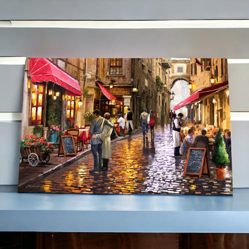 Macneil Studios CAFE STREET Ceramic Wall Art Tile Cityscape Painting Decor-OsirisTradingUK