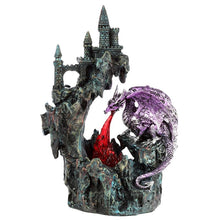 Laden Sie das Bild in den Galerie-Viewer, Light-Up Castle Dragon Statue - Purple Guardian Figurine Gothic Decor LED Ornament
