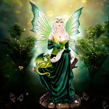 Load image into Gallery viewer, Enchanting 49.5cm Green Fairy Figurine with Dragon - Hand-Painted Fantasy Resin Sculpture
