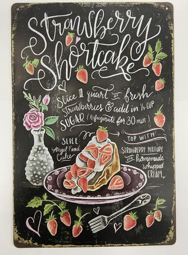 VintageInspired Strawberry Shortcake Recipe Metal Sign Rustic Kitchen Wall Decor House Warming Gift-OsirisTradingUK