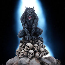 Load image into Gallery viewer, Gothic Werewolf on Skulls – Hand-Painted Resin Figurine Horror Lycanthrope Statue 15cm
