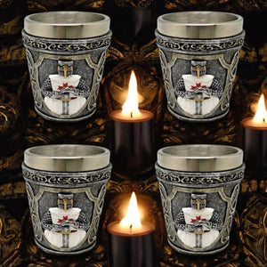 Gothic Knight Templar Shot Glasses Set of 4 - Historical Medieval Home Bar Decor