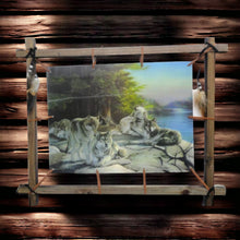 Load image into Gallery viewer, Pack of Tranquillity Handmade Canvas Wall Art - Serene Wolf Family in Natural Habitat, Wolves Wall Art, Embellished with Feathers and Beads-OsirisTradingUK
