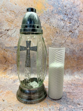 Load image into Gallery viewer, Elegant Memorial Cross Candle Holder, 24cm – Spiritual Grave Decor with Supplied Candle, Peaceful Reflection and Remembrance-OsirisTradingUK
