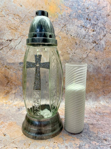 Elegant Memorial Cross Candle Holder, 24cm – Spiritual Grave Decor with Supplied Candle, Peaceful Reflection and Remembrance-OsirisTradingUK