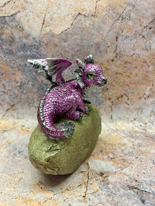 Mystical Purple Dragon Figurine on Rock - Decorative Resin Dragon Statue, 13 cm - Fantasy Enthusiast Gift-OsirisTradingUK