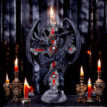 Laden Sie das Bild in den Galerie-Viewer, Anne Stokes Gothic Guardian Dragon Cross Candle Holder 26.5cm - Gothic Decor
