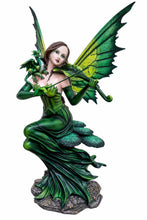 Charger l'image dans la galerie, Emerald Green Fairy Dragon Figurine 55cm Woodland Fantasy Violin Statue Decor
