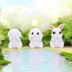 Three Wise Bunnies Figurines – 9cm Adorable White Bunny Ornaments