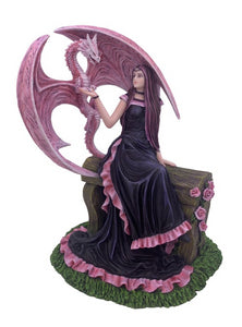 Anne Stokes Collection | Enigmatic Rose Dragon Companion Figurine | Mystical Fantasy Art Sculpture | Enchantress with Crimson Winged Dragon-OsirisTradingUK