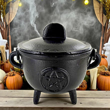 Load image into Gallery viewer, Witchcraft Cast Iron Pentagram Cauldron Medium Wiccan Pagan Spiritual Tool
