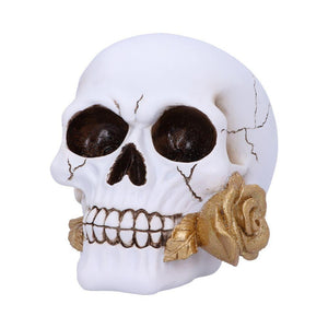 Gothic Skull Dark Romance Ornament Golden Rose Fantasy Figurine Macabre Home Decor