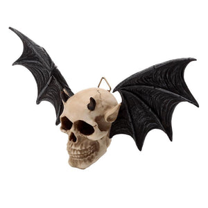 Wall-Mounted Gothic Skull Plaque - Bat Wings Occult Halloween Decor