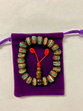 Load image into Gallery viewer, Authentic Handcrafted Tibetan Wrist Mala with Colorful Accents – Traditional Bone Prayer Beads for Meditation in Velvet Pouch-OsirisTradingUK
