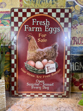Load image into Gallery viewer, Fresh Farm Eggs For Sale Metal Sign - Rustic Chicken Design - Vintage Style Kitchen &amp; Farmhouse Decor - 20x30cm-OsirisTradingUK
