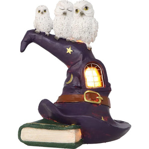Magical Owl Witch Hat LED Ornament Wiccan Altar Figurine Spooky Halloween