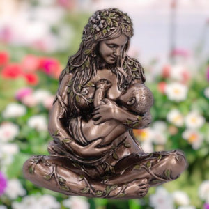 Earth Mother and Baby Bronze Figurine - 11cm, Beautiful Pagan-Inspired Decor