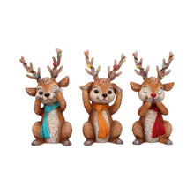 Charger l'image dans la galerie, Christmas Reindeer Ornaments Set 3 See Hear Speak No Evil Festive Figures Gifts

