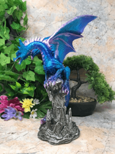 Load image into Gallery viewer, Blue Dragon Resting Fantasy Sculpture Mythical Statue Ornament Gothic Dragons-OsirisTradingUK
