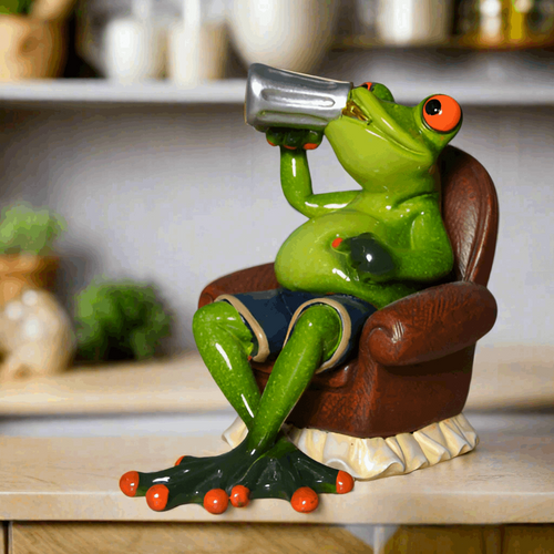 Comical Frogs Figurine Beer Drinking Frog Statue Ornament Home Decoration-OsirisTradingUK