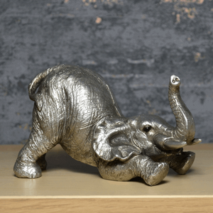 Antique Silver Effect Elephant Statue Ornament Wild Animal Gift Safari Sculpture-OsirisTradingUK