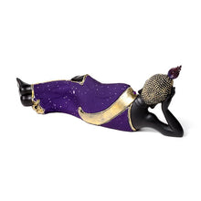 Charger l&#39;image dans la galerie, Reclining Thai Buddha Figurine | Black &amp; Purple Zen Statue | 40cm Resin Home Decor
