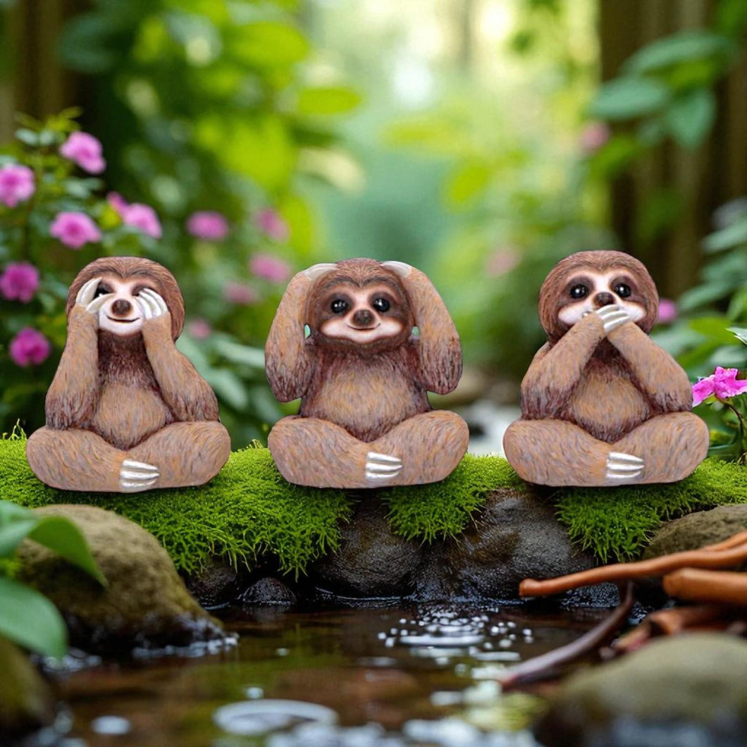 Three Wise Sloths Figurines See No, Hear No, Speak No Evil Nature Statues Decor
