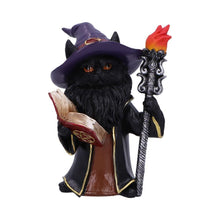 Load image into Gallery viewer, Black Wizard Cat Figurine Mystic Witchcraft Statue Fantasy Gothic Spellcaster Ornament
