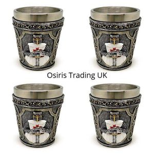 Gothic Knight Templar Shot Glasses Set of 4 - Historical Medieval Home Bar Decor