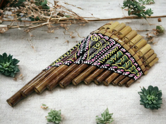 Handmade Bamboo Pan Pipe Flute Folk Music Instrument Decor Artisan Crafted Cultural Decorative
