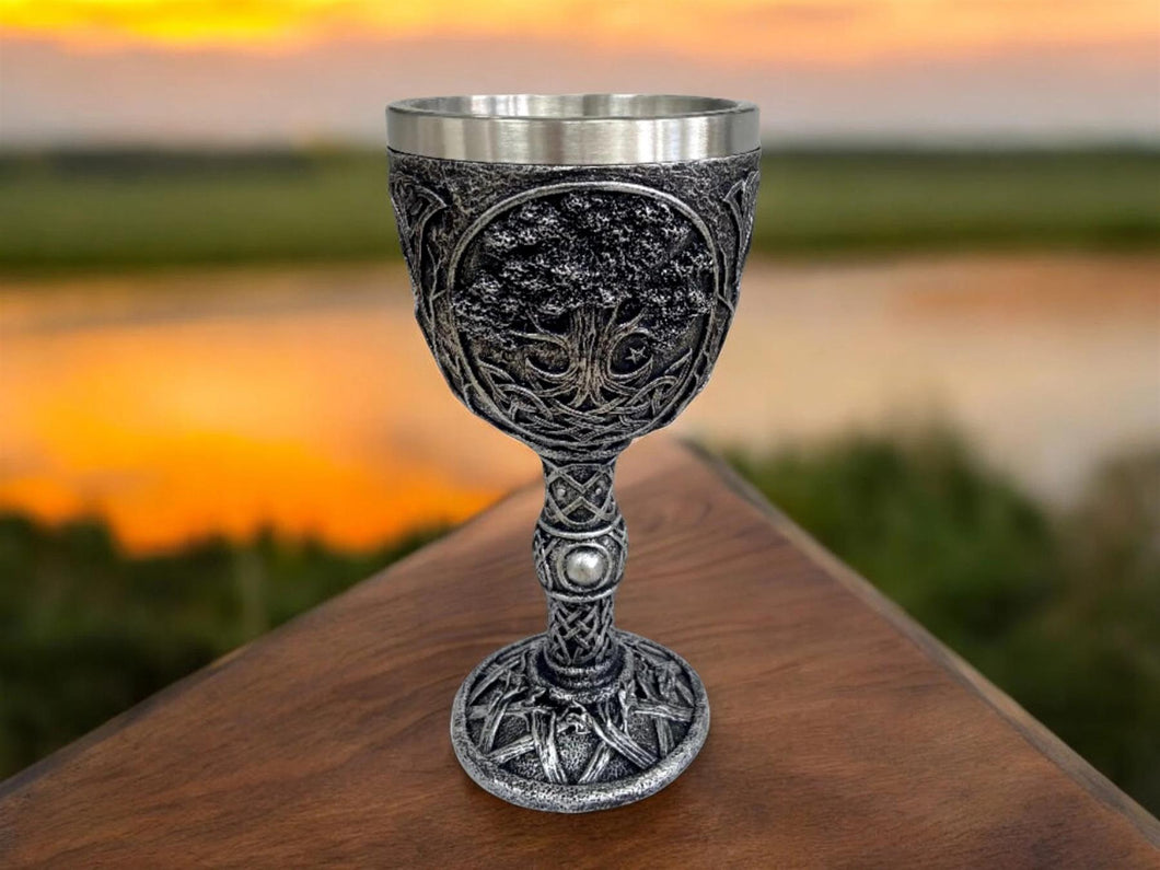Tree of Life Pagan Wicca Goblet - Handcrafted Resin Chalice with Stainless Steel Insert - Spiritual Decor-OsirisTradingUK