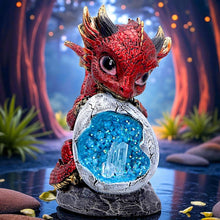 Load image into Gallery viewer, Fantasy Red Baby Dragon and Crystal Egg Figurine Mythical Creature Sculpture
